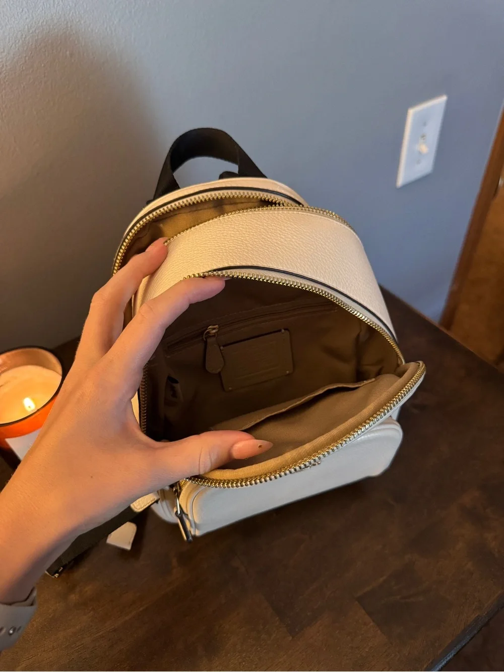 Coach Cream Pebbled Leather Mini Backpack with Gold Hardware